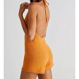 Free People Orange Knit Halter Jumpsuit
